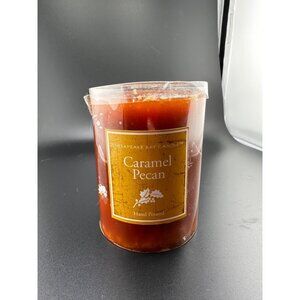 Chesapeake Bay Caramel Pecan NOS NWT hand poured pillar candle 4x3 RARE Vtg‎